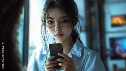 Asian university female using smart phone