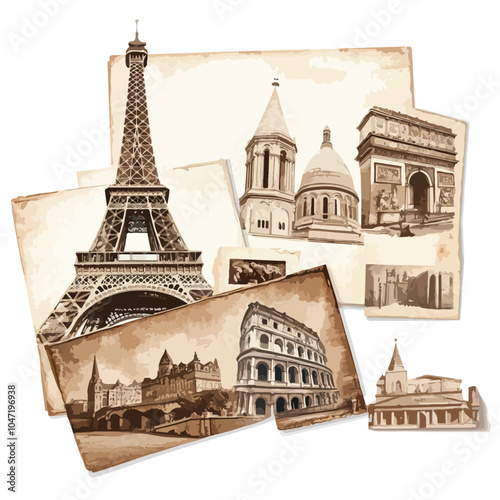 Vintage Travel Background with Old Photo Vector Art