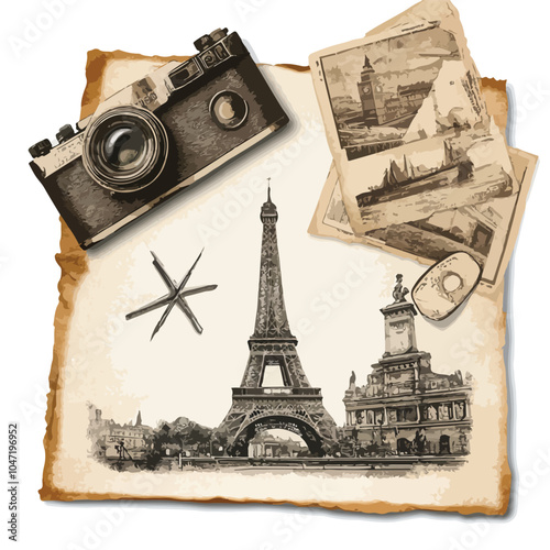 Vintage Travel Background with Old Photo Vector Art