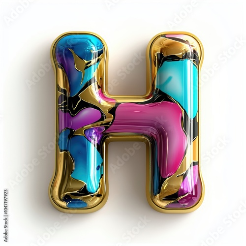 Colorful 3D Letter H in Gold and Rainbow Design