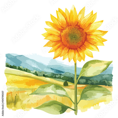 Vibrant Watercolor Sunflower Hill Background