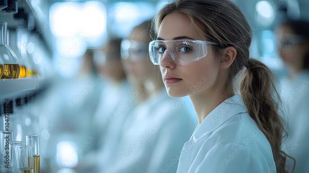Fototapeta premium Female Scientist in Laboratory with Glassware