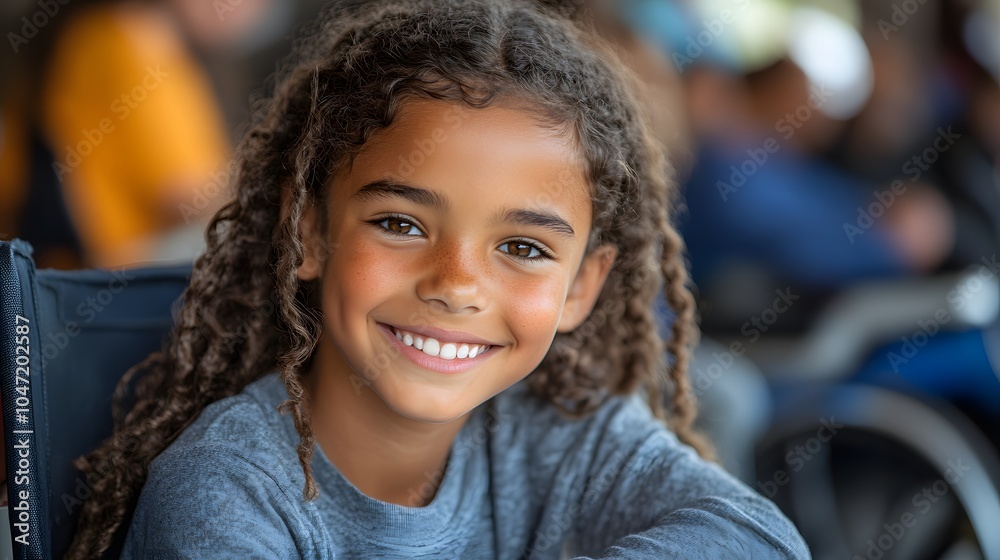 Happy Child with Curly Hair in Outdoor Setting Happy Child with Curly Hair in Outdoor Setting