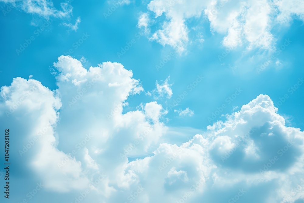 Fluffy white clouds against a bright blue sky
