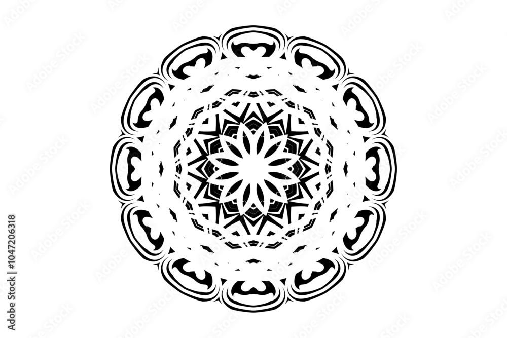 Symmetrical mandala artwork with layered arches and circles on a plain background, ideal for decor and meditation
