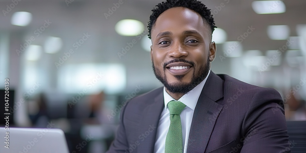 Confident African Businessman Working on Laptop in Office Confident African Businessman Working on Laptop in Office