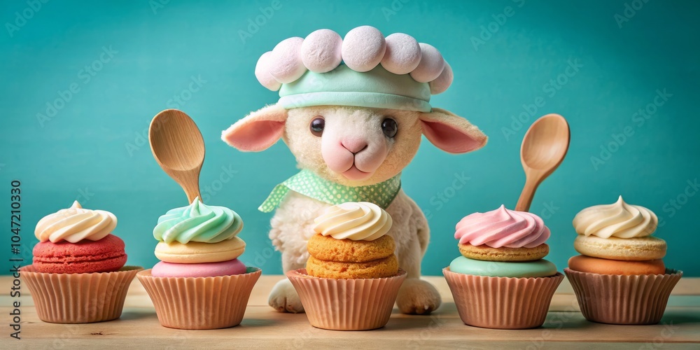Adorable Baby Lamb Dressed as Chef in Miniature Outfit, Perfect for Cute Animal and Cooking Themes Adorable Baby Lamb Dressed as Chef in Miniature Outfit, Perfect for Cute Animal and Cooking Themes
