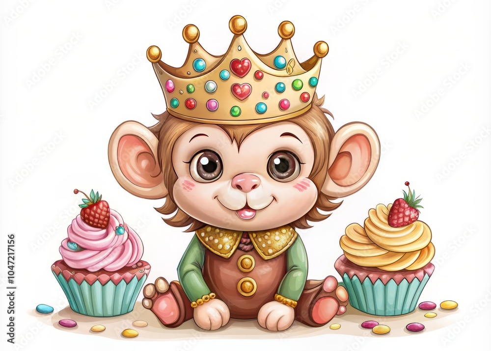 Adorable Little Monkey Dressed as a King with Crown Displaying Playful Royalty in Nature Setting Adorable Little Monkey Dressed as a King with Crown Displaying Playful Royalty in Nature Setting
