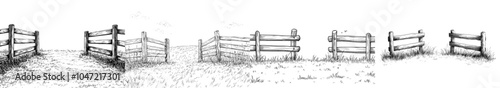 The illustration of a wooden fence is based on a drawing, engraving, ink, line art, and a modern design