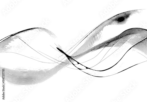 Flowing, undulating lines, abstract design element in black and white and monochrome, pattern and texture.