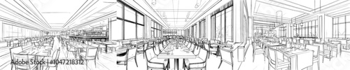 Rendering of a restaurant and mall, modern design, 3D model