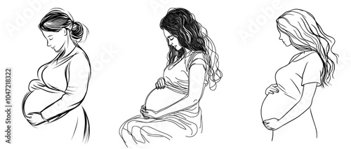 The continuous line drawing of a pregnant woman is a modern illustration