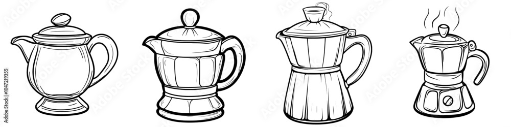 A hand-drawn line illustration of an espresso pot (colored version) A hand-drawn line illustration of an espresso pot (colored version)