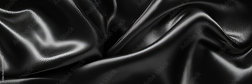 Obraz premium Black Satin Silk Background, Elegant Fabric Texture with Wavy Drapery, Luxury and Softness Concept