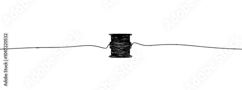 Drawing of a single editable line of spool of thread. Simplified spool icon for needlework and tailoring. Modern illustration.