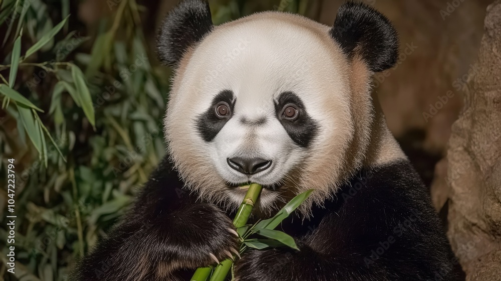 Obraz premium Panda Enjoying Bamboo at the Zoo