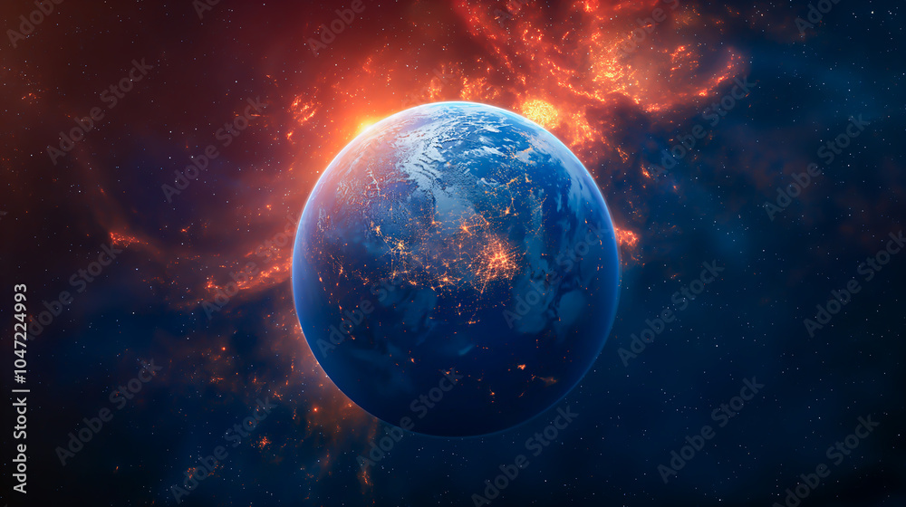 宇宙から見た地球の大陸で鵜tくしく彩る夜の光 宇宙から見た地球の大陸で鵜tくしく彩る夜の光