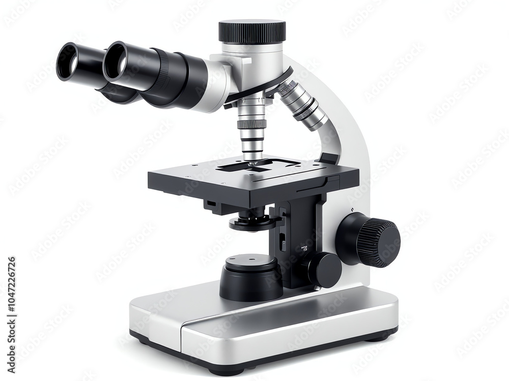 A modern laboratory microscope on a clean workspace ready for scientific observations and experiments in a research facility A modern laboratory microscope on a clean workspace ready for scientific observations and experiments in a research facility