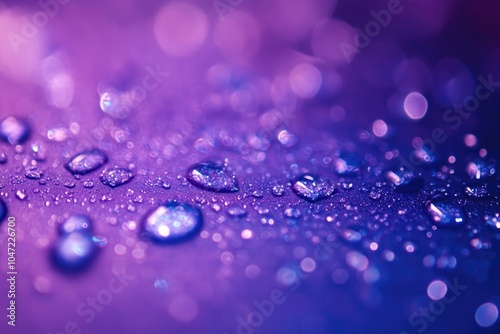 Close-up view of water droplets on a purple surface, ideal for use in scientific or technology-related contexts