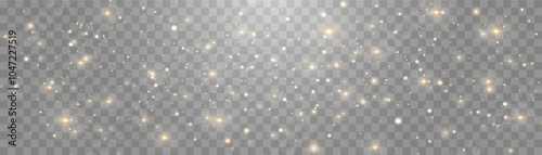 Magical light dust, dusty shine. Flying particles of light. Christmas light effect. Sparkling particles of fairy dust glow in transparent background. Vector illustration on png.