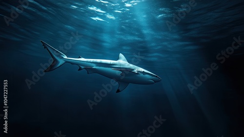 Wallpaper Mural A solitary blue shark swimming effortlessly in the open ocean Torontodigital.ca