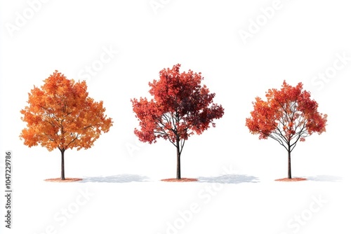 Image of four trees with vibrant red and orange fall leaves, ideal for use in autumn-themed designs or as a symbol of change