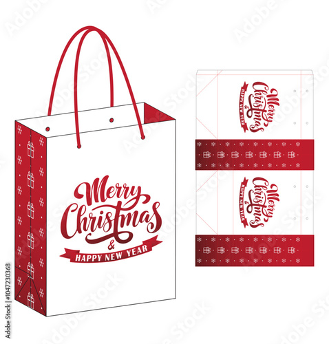 Christmas Box packaging die cut template design. 3d mock-up