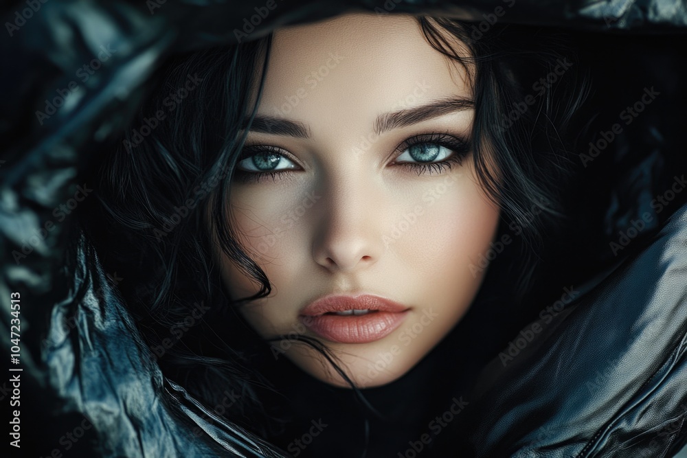 A close-up shot of a woman wearing a jacket with no other details visible A close-up shot of a woman wearing a jacket with no other details visible