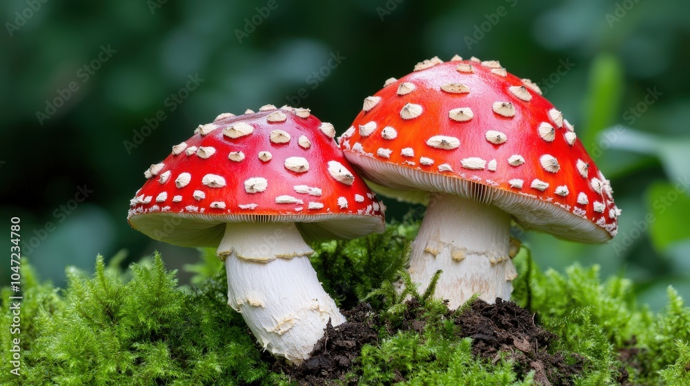 Red and White Toadstools in Mossy Forest Nature Photography Red and White Toadstools in Mossy Forest Nature Photography