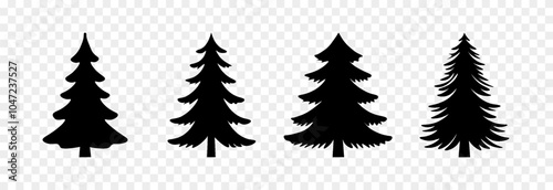 Set of vector silhouettes of Christmas trees PNG. Christmas tree, pine, overlay texture.