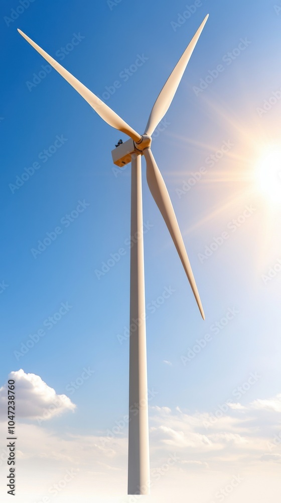 Wind turbine against clear sky, renewable energy concept, sustainable future. Wind turbine against clear sky, renewable energy concept, sustainable future.