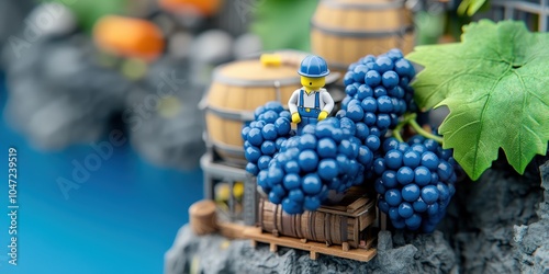 Wallpaper Mural Miniature Winemaker Harvesting Grapes in a Vineyard Torontodigital.ca