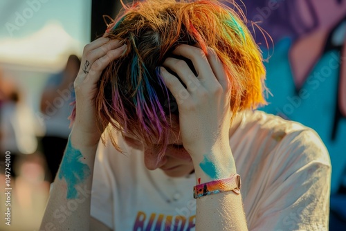 A person wearing a t-shirt with a mental health awareness message, photo