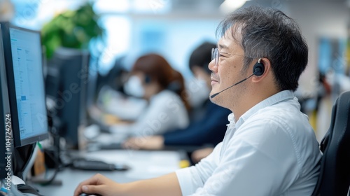 Office Employee Engaged in Busy Telephone Call