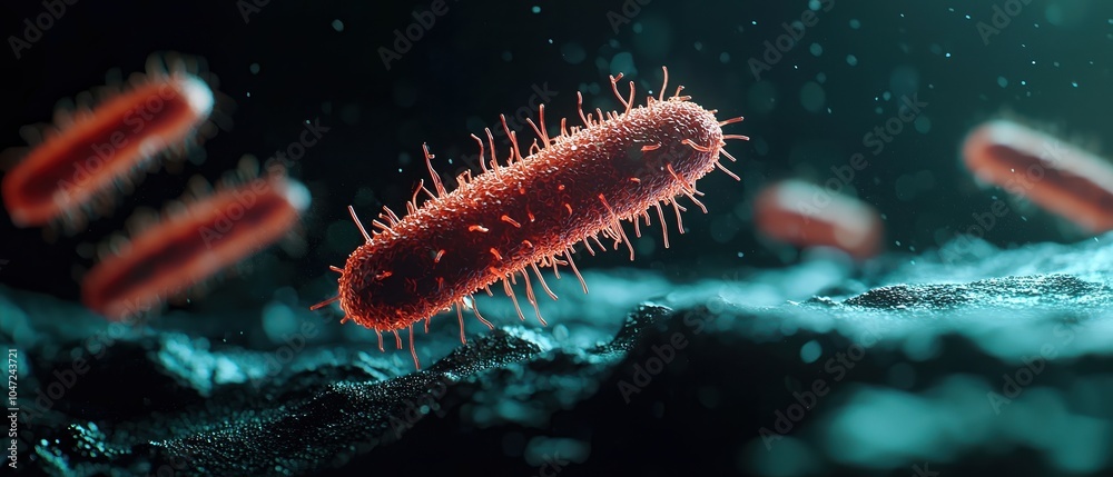 Microscopic view of bacteria, showcasing vibrant colors on a dark background. Microscopic view of bacteria, showcasing vibrant colors on a dark background.
