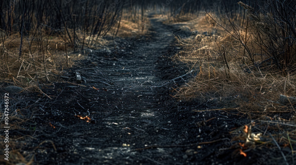 Fototapeta premium A Path Through Burned Grass and Twigs