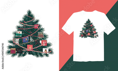 Christmas Tree T-shirt Design.