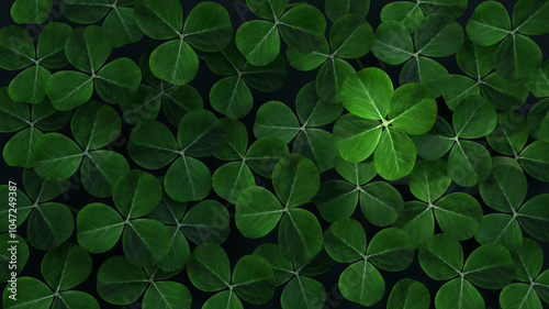 Green clovers leaves group background, 3d render