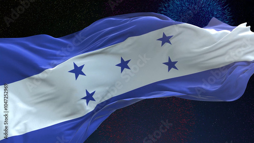 Foto Honduras flag - Waving flag on celebrating fireworks for national holiday day