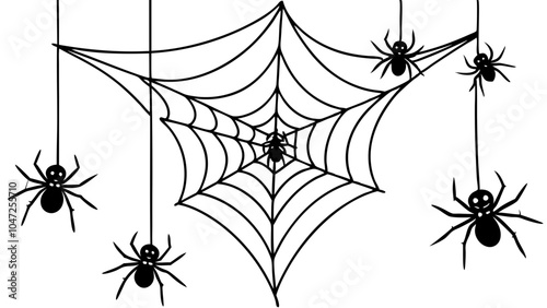 Whimsical spider web line art vector. Spiders net Halloween art 