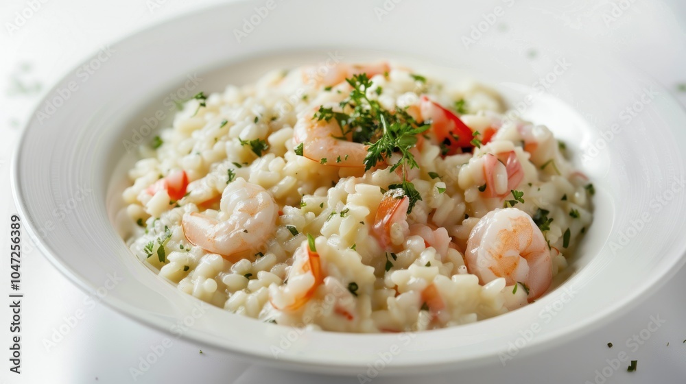 Creamy Shrimp Risotto with Parsley and Tomato Garnish Creamy Shrimp Risotto with Parsley and Tomato Garnish