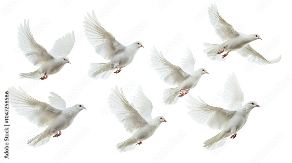 Fototapeta premium Graceful white doves in flight showcasing elegance and freedom