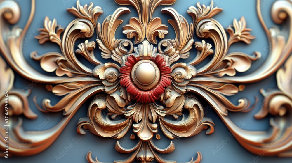 Fototapeta premium Colorful European 3D sculpture, elegant patterns with smooth textures, high-resolution relief and classic aesthetic.