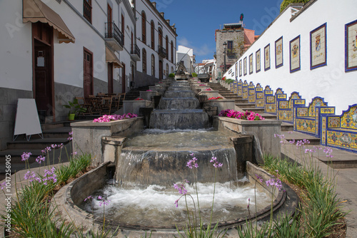 Paseo de Gran Canarias street in the town of Firgas, the town of water, island of Las Palmas de Gran Canarias.