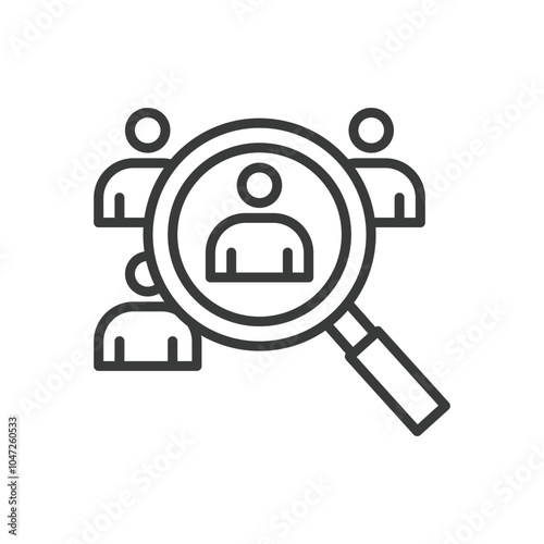 People search, in line design. Search, people, recruitment, candidate, profile, find, human on white background vector. People search editable stroke icon