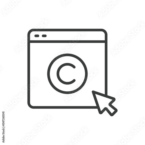 Web copyright, in line design. Copyright, web, protection, intellectual, property, law, rights on white background vector. Web copyright editable stroke icon