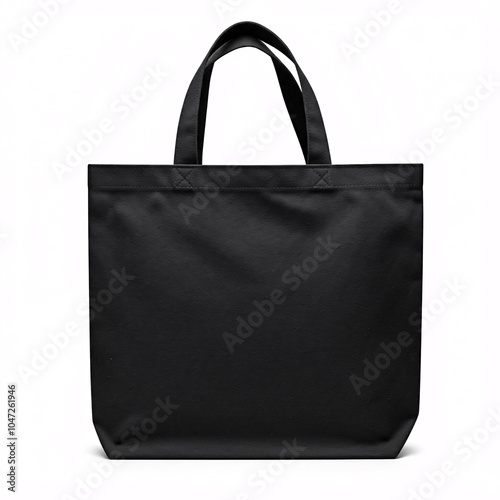 black canvas tote bag mockup isolated on white background