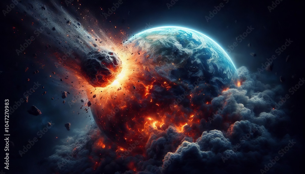 Obraz premium Asteroid Impact on Earth Viewed from Space