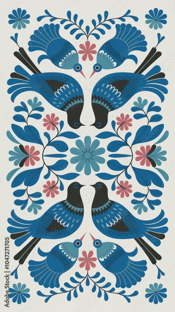 Blue birds flower patter Blue birds flower patter