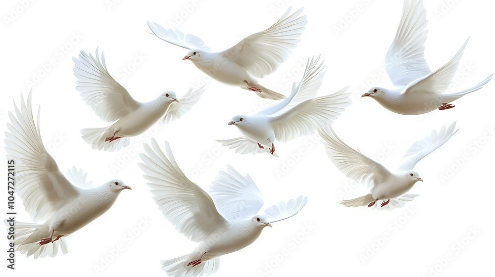 Fototapeta premium Graceful white doves in flight